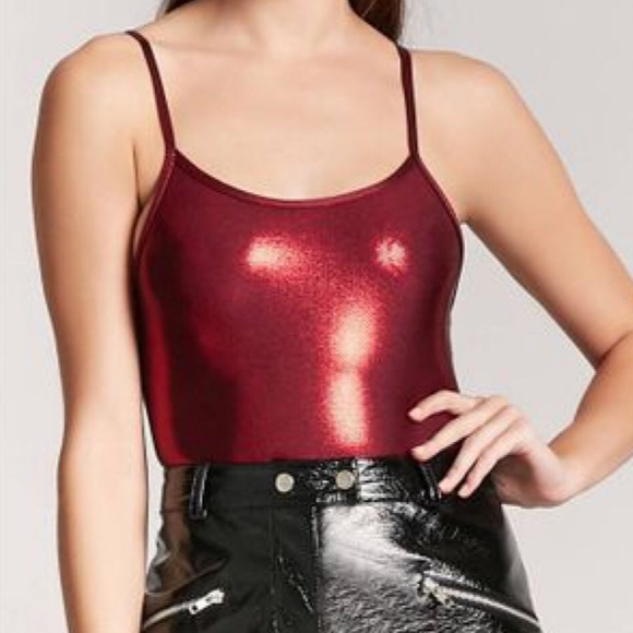 Shimmery Forever 21 Metallic Cami Bodysuit in Burgundy/Red - Picture 2 of 3